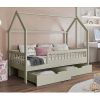 Dětská domečková postel z masivu borovice GAJA se šuplíky - 200x90 cm - olivově zelená