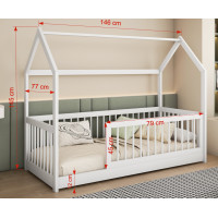 Dětská domečková postel z masivu borovice GRÉTA - 140x70 cm - olivově zelená