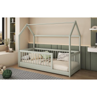 Dětská domečková postel z masivu borovice GRÉTA - 140x70 cm - olivově zelená