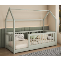 Dětská domečková postel z masivu borovice GRÉTA - 140x70 cm - olivově zelená