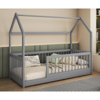 Dětská domečková postel z masivu borovice GRÉTA - 200x90 cm - šedá