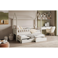 Dětská domečková postel z masivu borovice TIMMY se šuplíky a přistýlkou - 180x80 cm - kašmírová