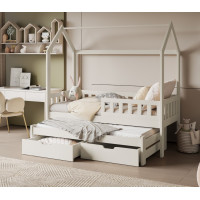 Dětská domečková postel z masivu borovice TIMMY se šuplíky a přistýlkou - 200x90 cm - kašmírová