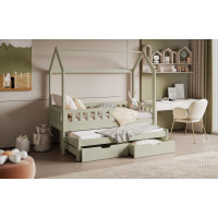 Dětská domečková postel z masivu borovice TIMMY se šuplíky a přistýlkou - 180x80 cm - olivově zelená