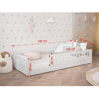 Dětská Montessori postel z masivu borovice FLORES - 180x80 cm - bílá