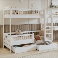 Dětská patrová postel se šuplíky z masivu borovice COEN - 180x80 cm - bílá