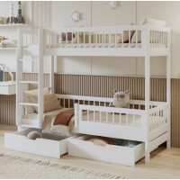 Dětská patrová postel se šuplíky z masivu borovice COEN - 180x80 cm - bílá