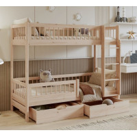 Dětská patrová postel se šuplíky z masivu borovice COEN - 180x80 cm - přírodní borovice