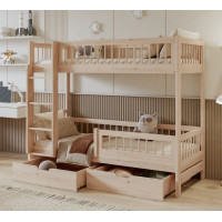 Dětská patrová postel se šuplíky z masivu borovice COEN - 180x80 cm - přírodní borovice