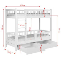 Dětská patrová postel se šuplíky z masivu borovice COEN - 200x90 cm - olivově zelená