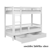 Dětská patrová postel se šuplíky z masivu borovice COEN - 180x80 cm - bílá