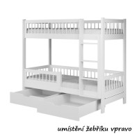 Dětská patrová postel se šuplíky z masivu borovice COEN - 180x80 cm - bílá