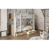 Dětská patrová postel z masivu borovice GASPAR se šuplíky a regálem - 180x80 cm - bílá/dub shetland