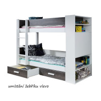 Dětská patrová postel z masivu borovice GASPAR se šuplíky a regálem - 180x80 cm - bílá/dub shetland