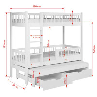Dětská patrová postel z masivu borovice EVAN s přistýlkou a šuplíky - 180x80 cm - přírodní borovice