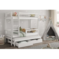 Dětská patrová postel z masivu borovice EVAN s přistýlkou a šuplíky - 180x80 cm - bílá