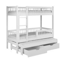 Dětská patrová postel z masivu borovice EVAN s přistýlkou a šuplíky - 180x80 cm - bílá