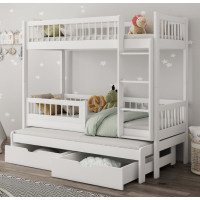 Dětská patrová postel z masivu borovice EVAN s přistýlkou a šuplíky - 180x80 cm - bílá