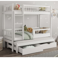 Dětská patrová postel z masivu borovice EVAN s přistýlkou a šuplíky - 180x80 cm - bílá