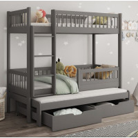 Dětská patrová postel z masivu borovice EVAN s přistýlkou a šuplíky - 180x80 cm - grafitová