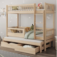 Dětská patrová postel z masivu borovice EVAN s přistýlkou a šuplíky - 180x80 cm - přírodní borovice