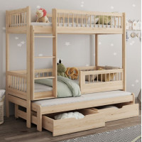 Dětská patrová postel z masivu borovice EVAN s přistýlkou a šuplíky - 180x80 cm - přírodní borovice
