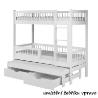 Dětská patrová postel z masivu borovice EVAN s přistýlkou a šuplíky - 180x80 cm - přírodní borovice