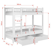 Dětská patrová postel se šuplíky z masivu borovice COEN - 180x80 cm - olivově zelená