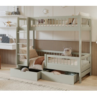 Dětská patrová postel se šuplíky z masivu borovice COEN - 180x80 cm - olivově zelená