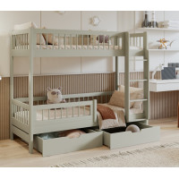 Dětská patrová postel se šuplíky z masivu borovice COEN - 200x90 cm - olivově zelená