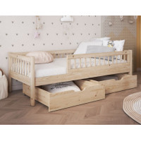 Dětská postel z masivu borovice FLORES se šuplíky - 140x70 cm - přírodní