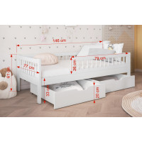 Dětská postel z masivu borovice FLORES se šuplíky - 140x70 cm - olivově zelená