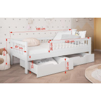 Dětská postel z masivu borovice FLORES se šuplíky - 180x80 cm - olivově zelená