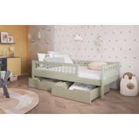 Dětská postel z masivu borovice FLORES se šuplíky - 200x90 cm - olivově zelená