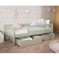Dětská postel z masivu borovice FLORES se šuplíky - 140x70 cm - olivově zelená