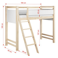 Dětská vyvýšená postel z masivu borovice VESPER - 180x80 cm - bílá