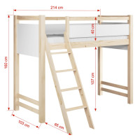 Dětská vyvýšená postel z masivu borovice VESPER - 200x90 cm - bílá