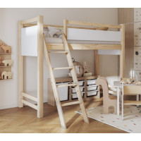 Dětská vyvýšená postel z masivu borovice VESPER - 200x90 cm - přírodní borovice/bílá