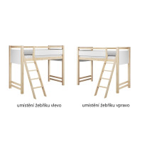 Dětská vyvýšená postel z masivu borovice VESPER - 180x80 cm - přírodní borovice/bílá