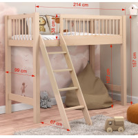 Dětská vyvýšená postel z masivu borovice EVI - 200x90 cm - přírodní borovice