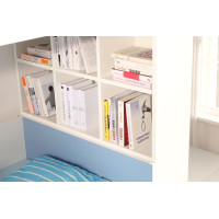 Dětská patrová postel z masivu borovice GASPAR se šuplíky a regálem - 180x80 cm - bílá/dub shetland