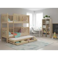 Dětská patrová postel z masivu borovice EMIL s přistýlkou a šuplíky - 200x90 cm - přírodní