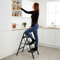 Skládací kovové schůdky EASYSTEP černé - 3stupňové