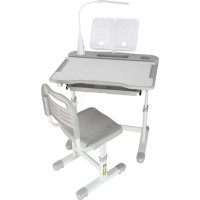 Dětský nastavitelný psací stůl se zásuvkou, židlí a LED lampou - šedý