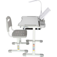 Dětský nastavitelný psací stůl se zásuvkou, židlí a LED lampou - šedý