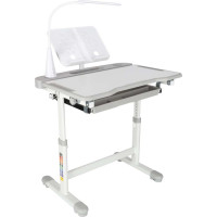 Dětský nastavitelný psací stůl se zásuvkou, židlí a LED lampou - šedý