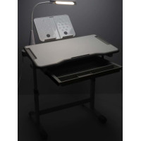 Dětský nastavitelný psací stůl se zásuvkou, židlí a LED lampou - šedý