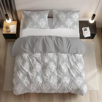 Bavlněné povlečení GUSTO Květy - bílé/šedé - 220x200 cm