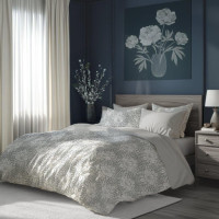 Bavlněné povlečení GUSTO Květy - bílé/šedé - 140x200 cm