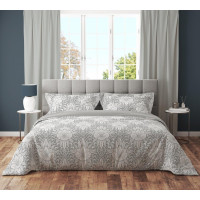 Bavlněné povlečení GUSTO Květy - bílé/šedé - 220x200 cm